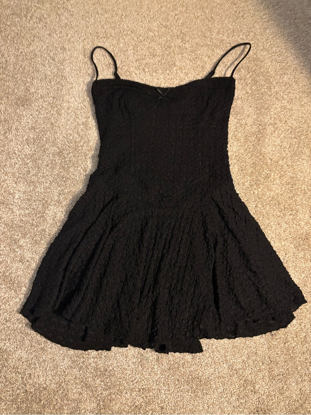 Black Spaghetti-Strap Textured Skater Dress